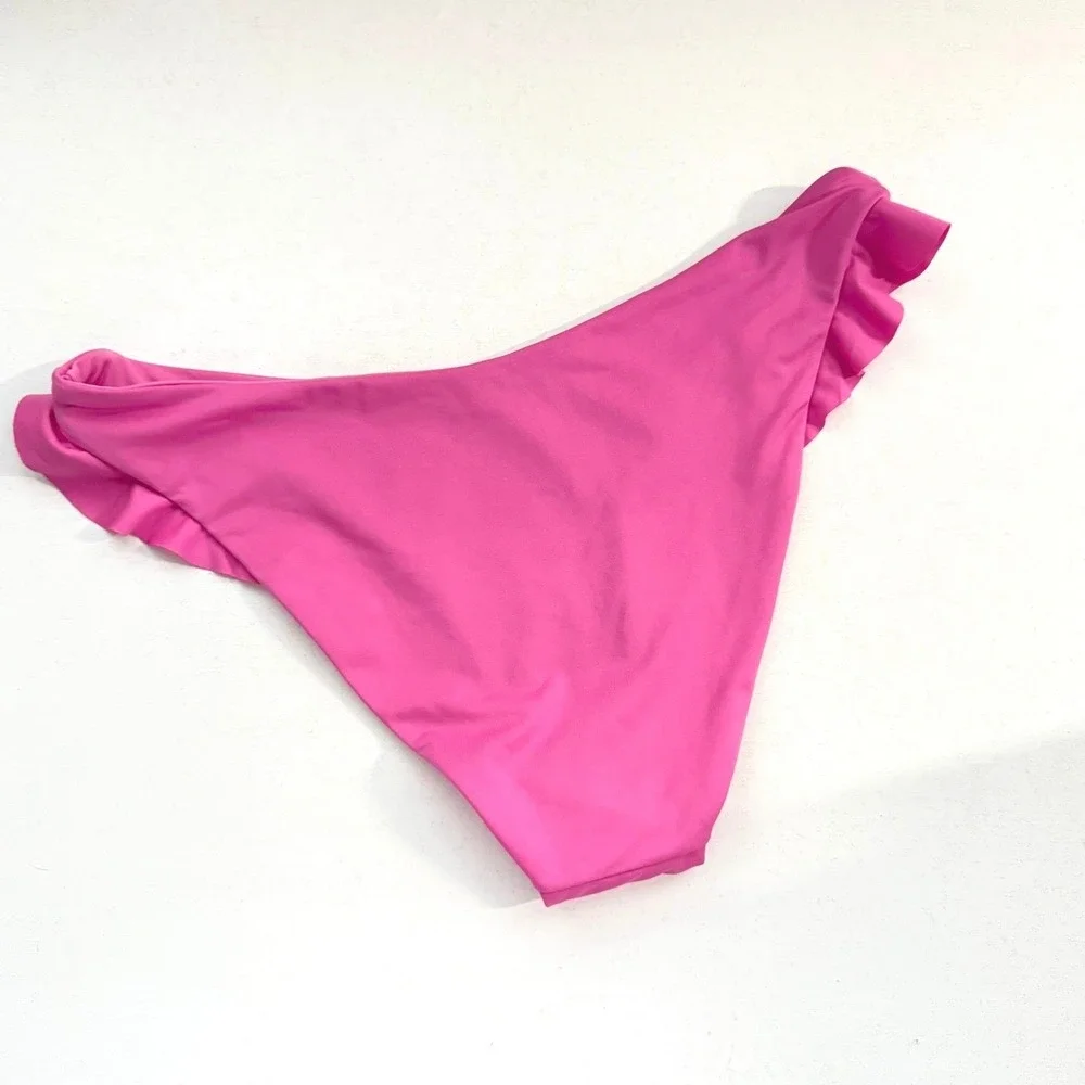 Carve Designs Pink Ruffle Bikini Bottoms Low Rise Swim‎ Small Fuchsia Magenta